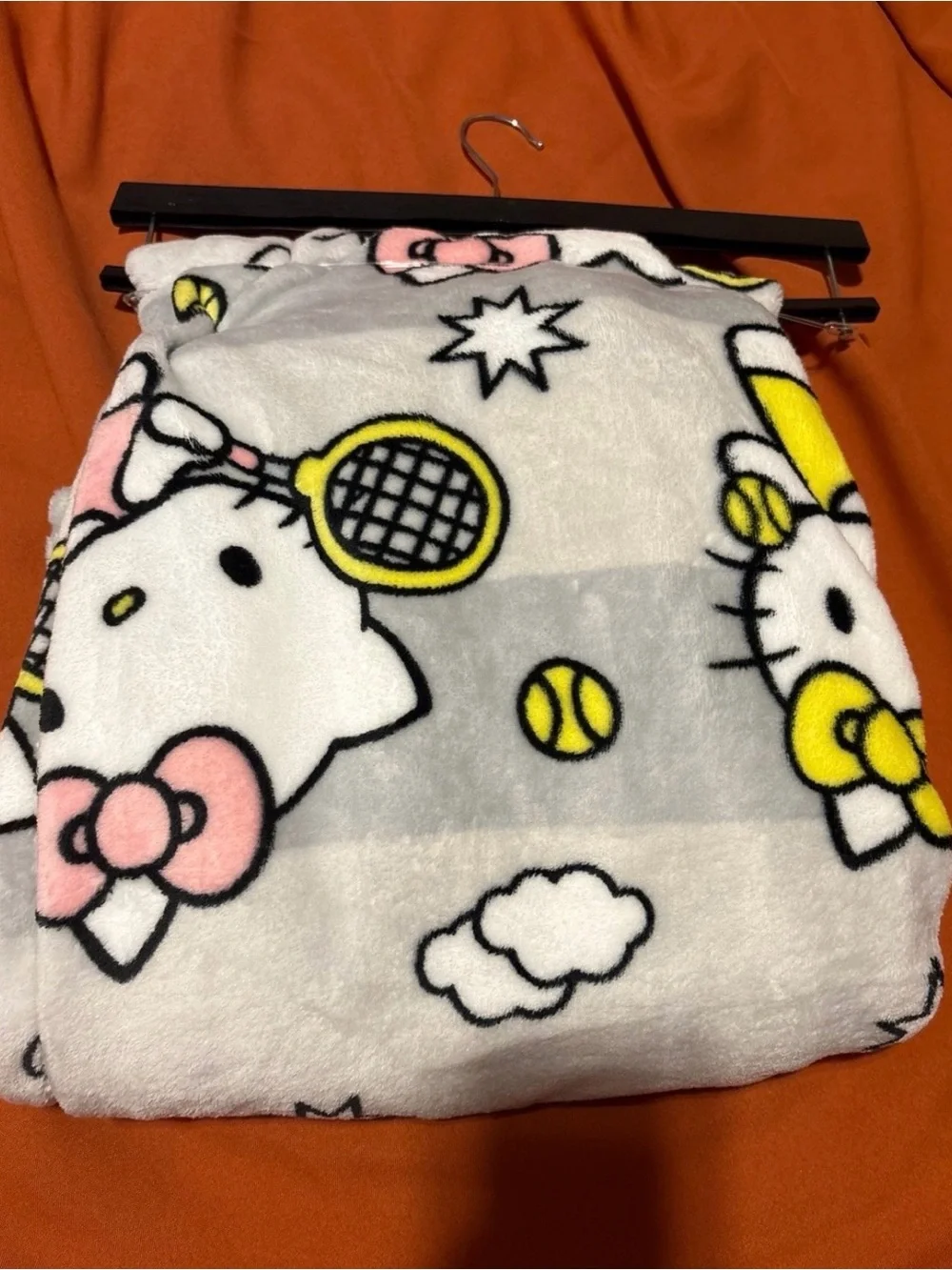 Hello Kitty Gray Plush Throw Blanket with Pink and Yellow Accents